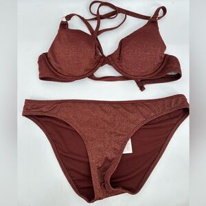 Hollister Shimmer Shine Plunge Underwire Bikini Set Size Small & Medium